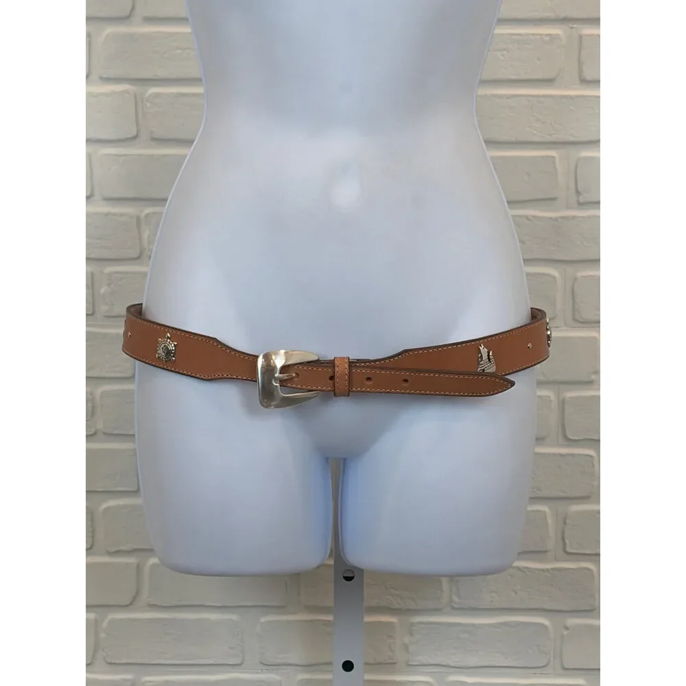 Brighton Western Concho Belt Tan Leather Silver Hardware Small